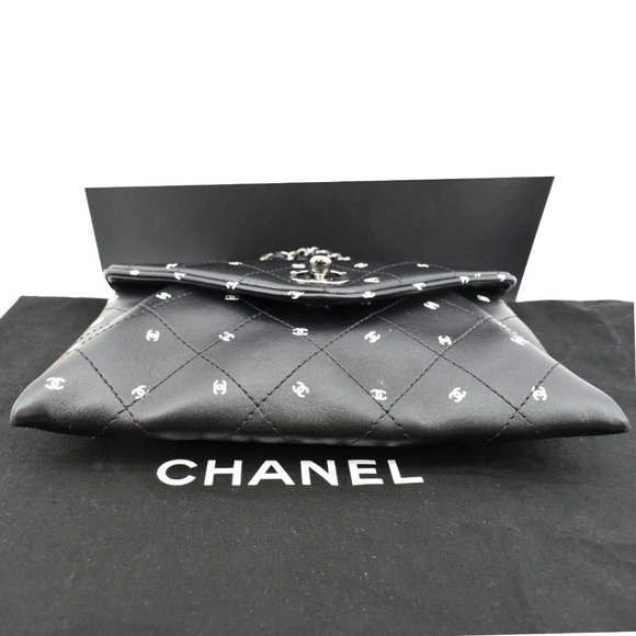 CHANEL  CC Envelope Printed Lambskin Leather Chain Clutch Bag Black - Picture 8 of 13